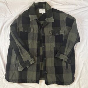 Lucky Brand Men's Plaid Shirt Jacket - Black and Green